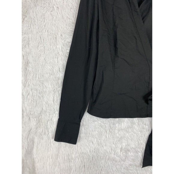 Worthington Stretch Top Womens Size 12 Black Wrap Up Fitted Long Sleeves - Picture 2 of 10